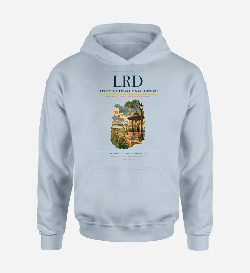 Laredo International Airport (LRD) design on light blue hoodie single-side print