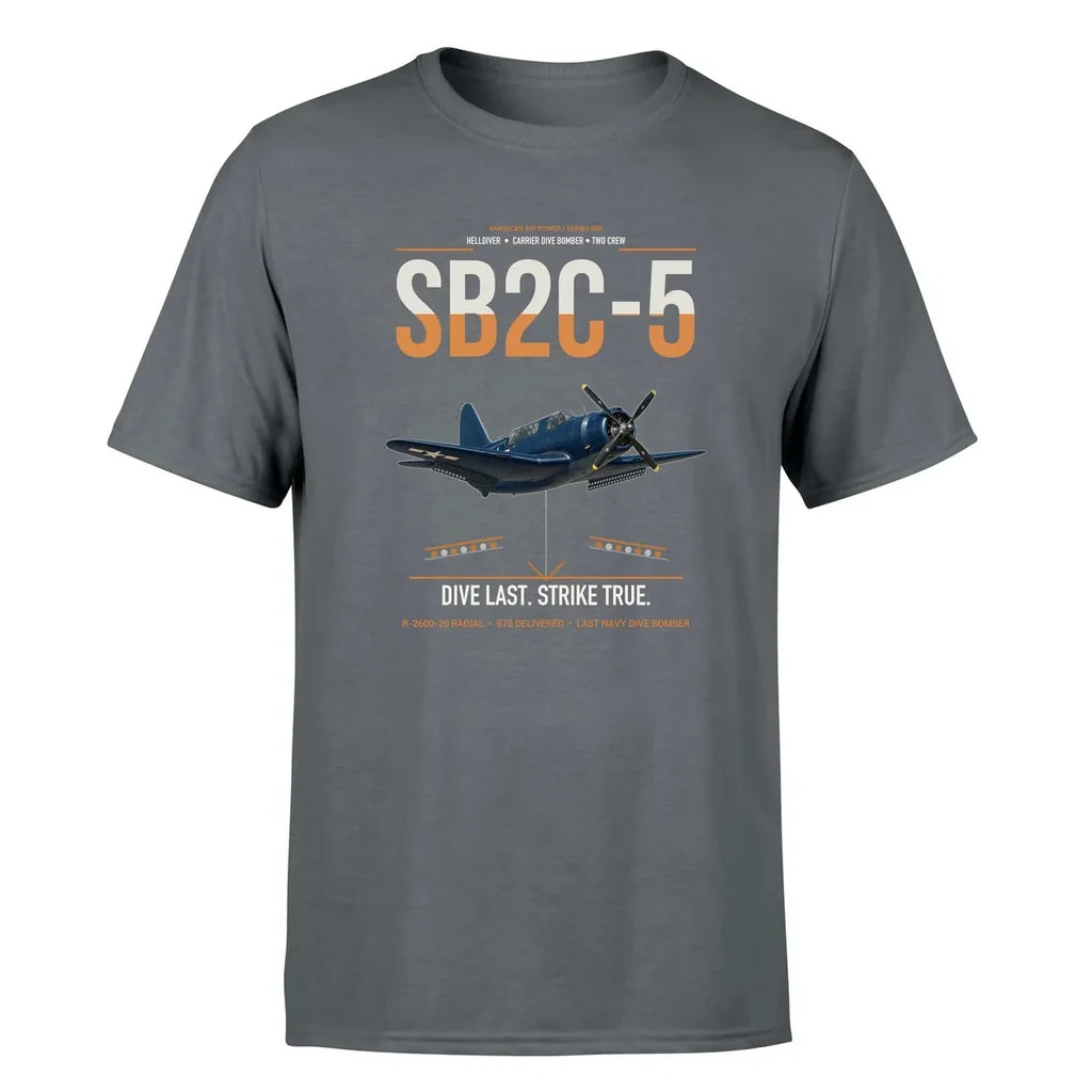 SB2C-5 Helldiver design on gray double-side t-shirt, single-side print
