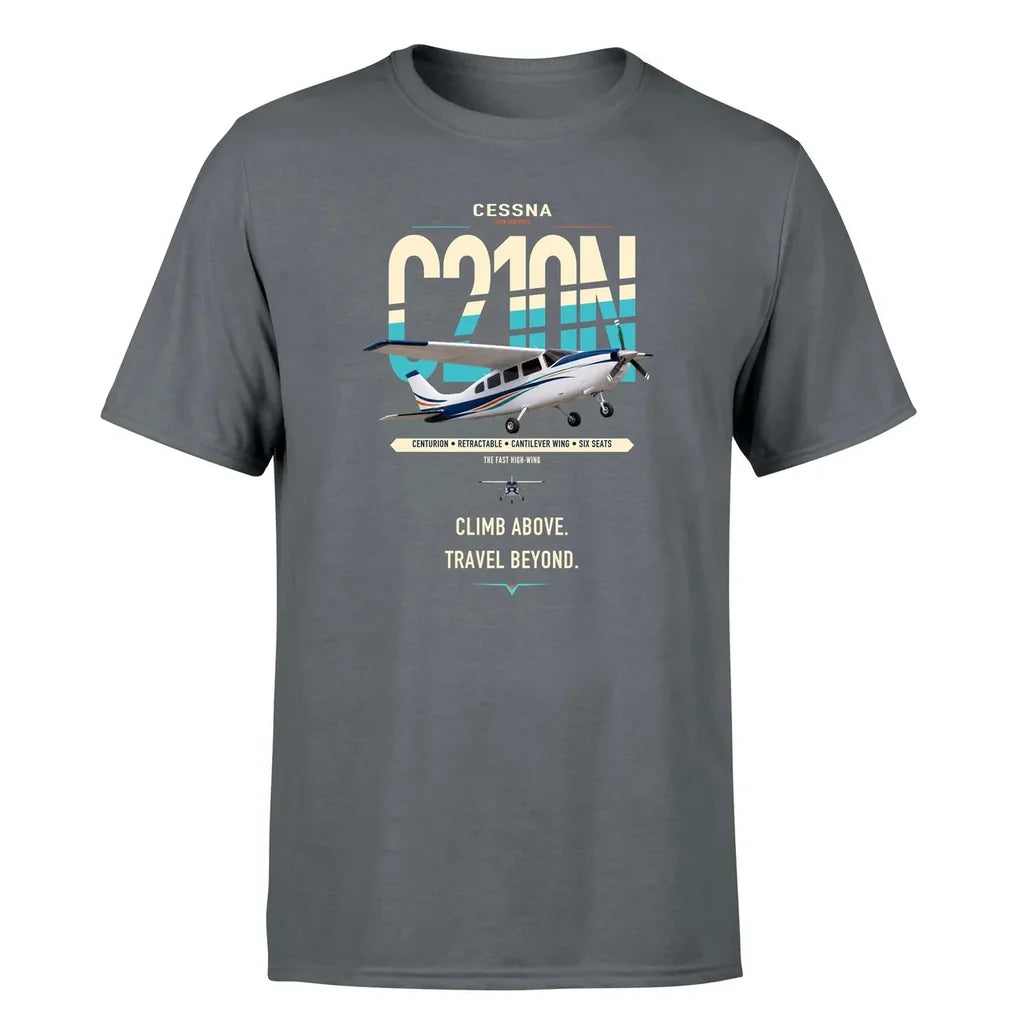 Cessna T210N Centurion design on gray t-shirt, single-side print