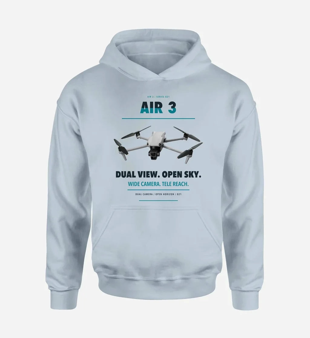 DJI Air 3 design on light blue hoodie single side
