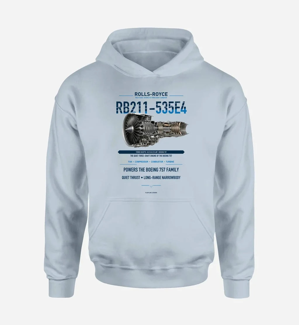 RB211-535E4 design on light blue hoodie single side