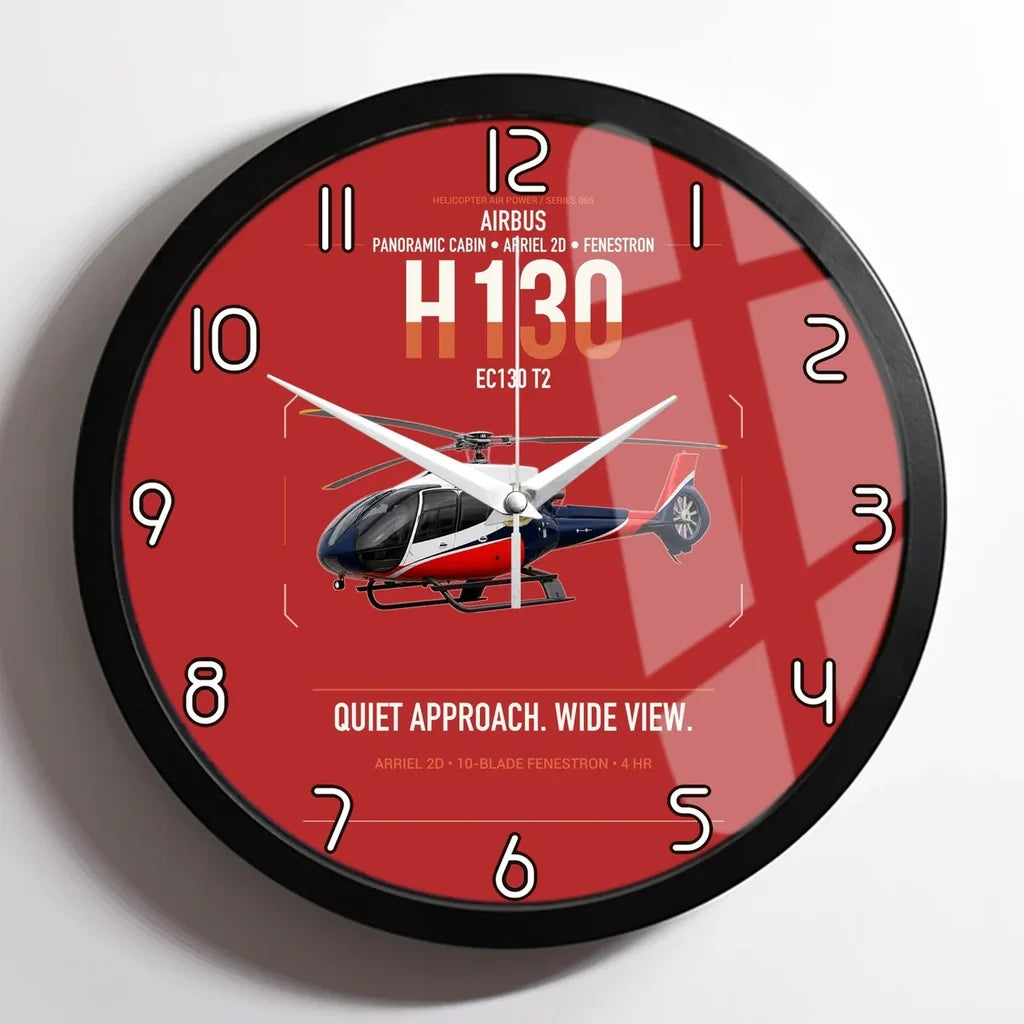 Airbus H130 design on red framed wall clock