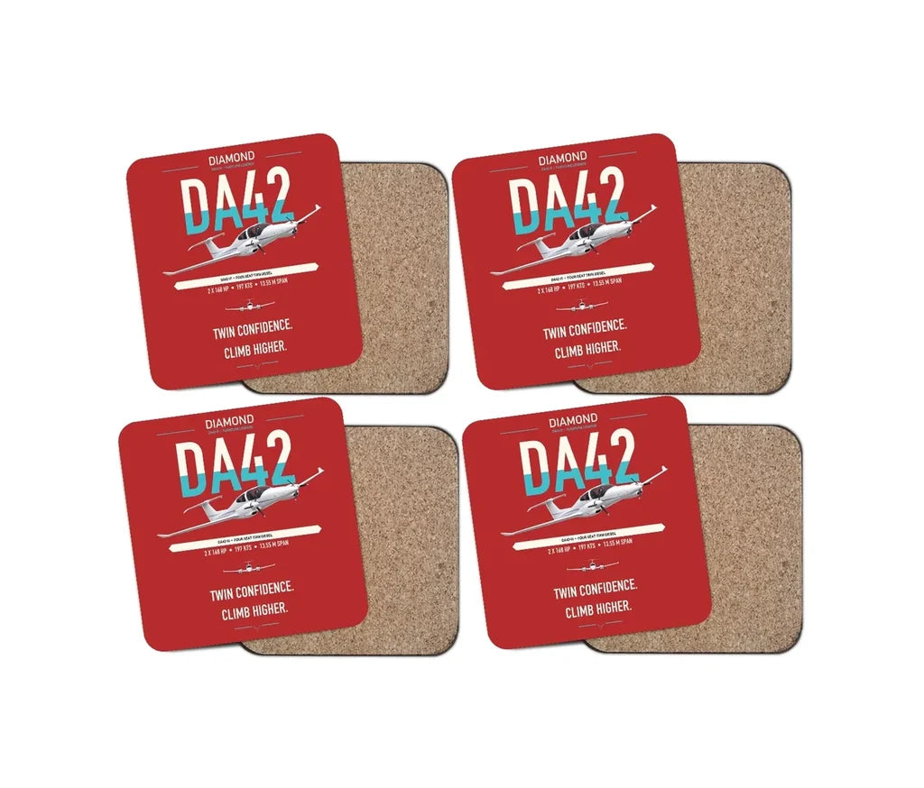 Diamond DA42-VI design on red 4 pieces set coaster