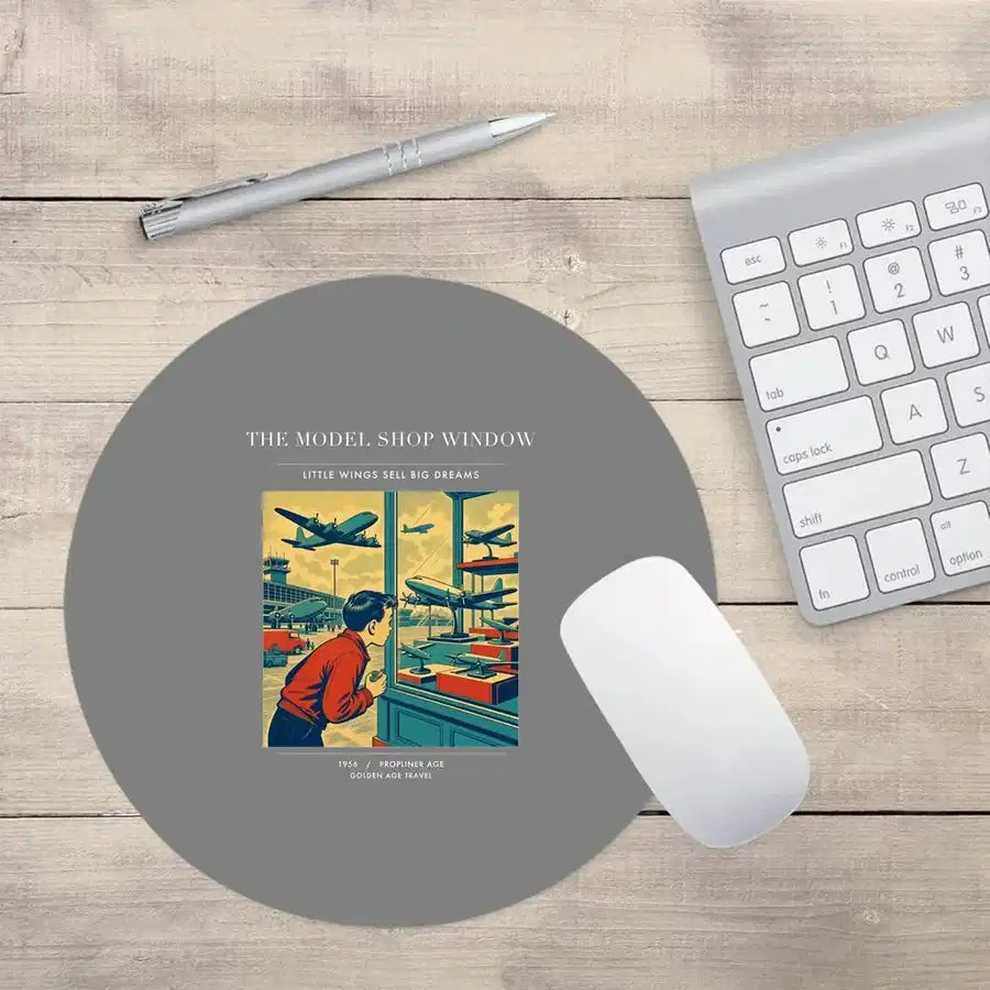 VINTAGE G4381 - The Model Shop Window - Designed Mouse Pads design on gray round