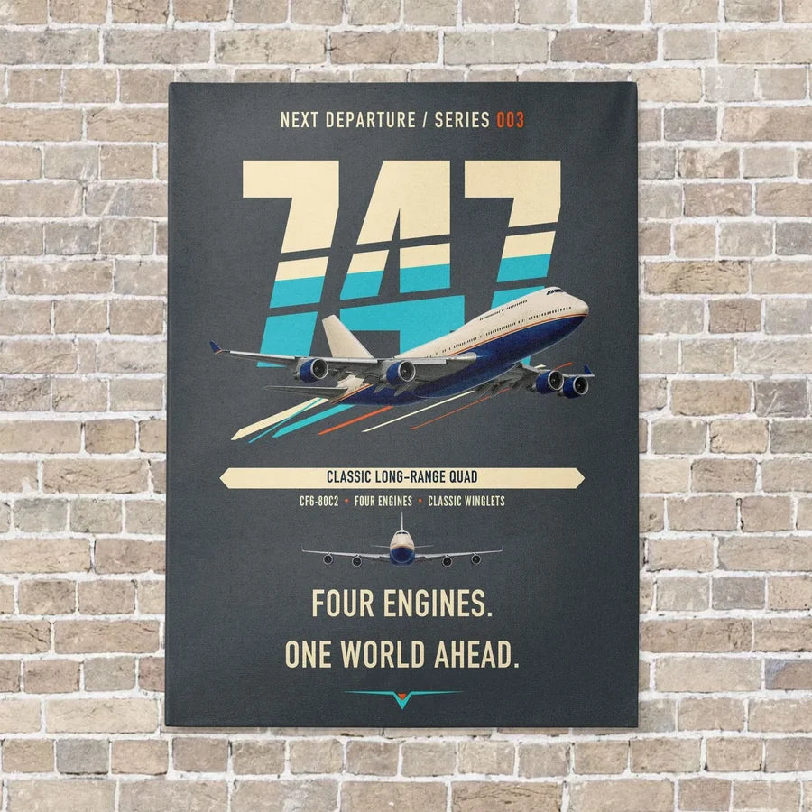 Boeing 747-400 vertical canvas print - no frame - gray background
