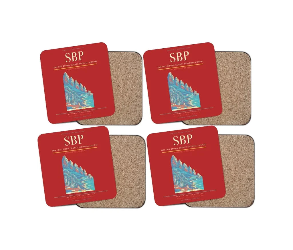 San Luis Obispo County Regional Airport (SBP) design on red 4 pieces set coaster