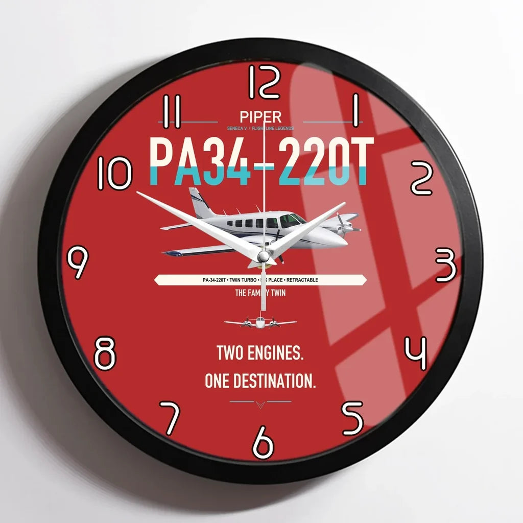 Piper PA-34-220T Seneca V design on red framed wall clock