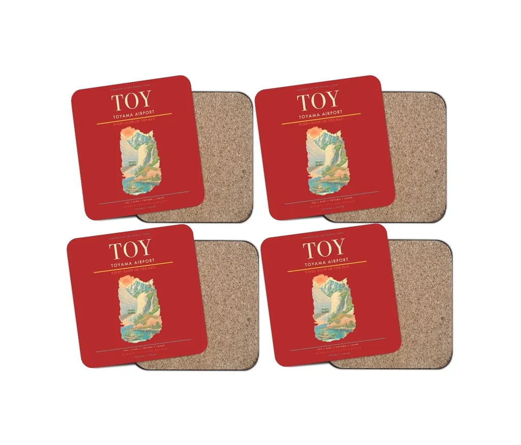 Toyama Airport (TOY) design on red 4 pieces set coaster
