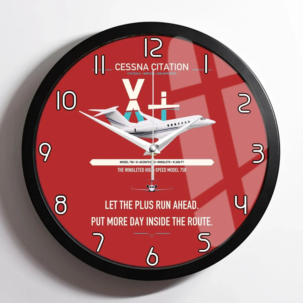 Cessna Citation X+ design on red framed wall clock