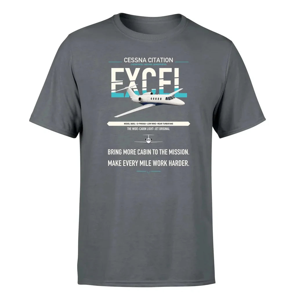 Cessna Citation Excel design on gray double-side t-shirt, single-side print