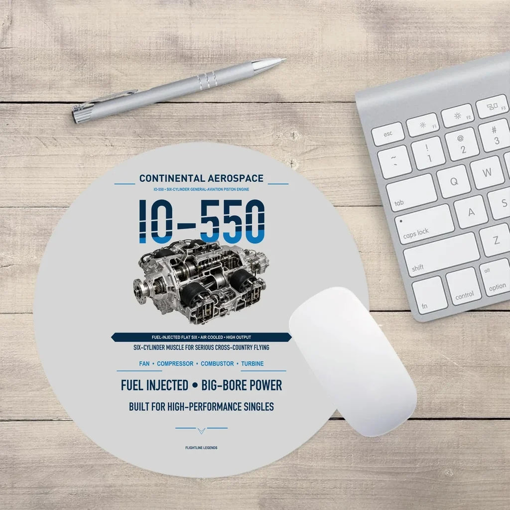 IO-550 design on light gray round mouse pad