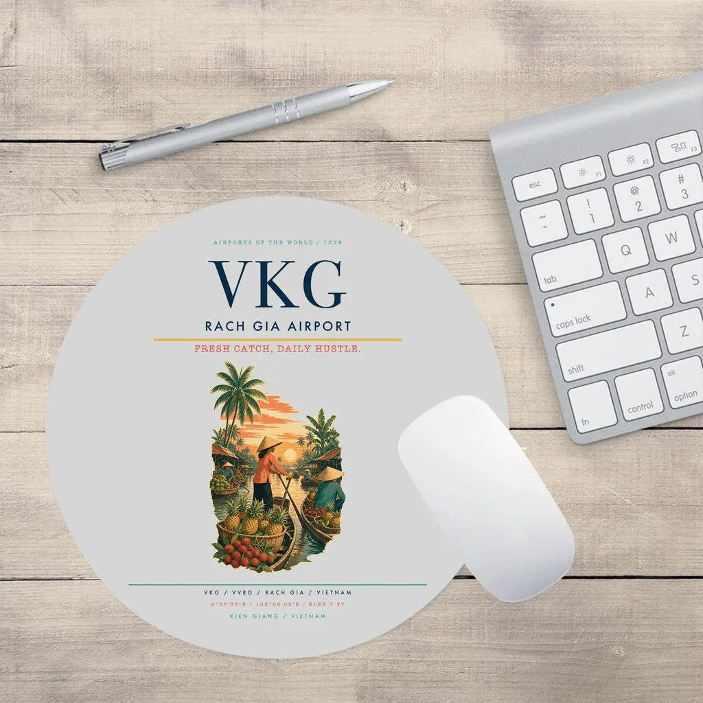Rach Gia Airport (VKG) design on light gray round mouse pad