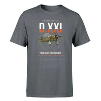 Thumbnail for Fokker D.XXI — Dutch LVA aircraft 221 design on gray t-shirt, single-side print