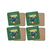 Thumbnail for The Fan Jet Whisper - Designed Coasters design on green 4-pieces-set