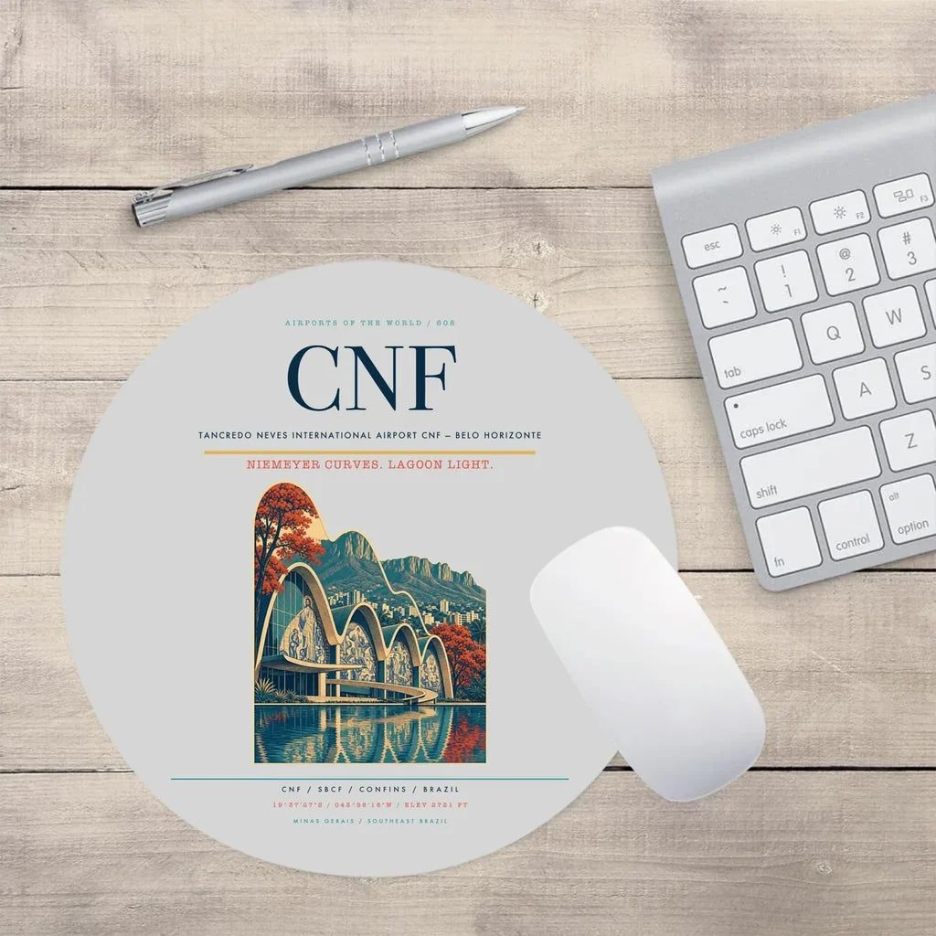 Tancredo Neves International Airport (CNF) design on light gray round mouse pad