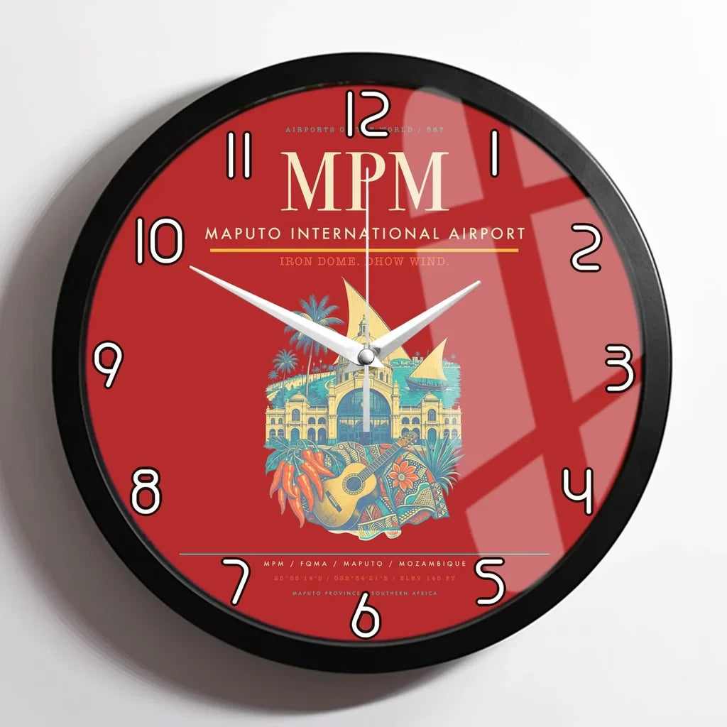 Maputo International Airport (MPM) design on red framed wall clock