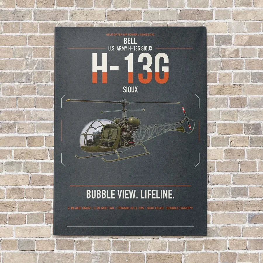 Bell H-13G Sioux vertical canvas print - no frame - gray background