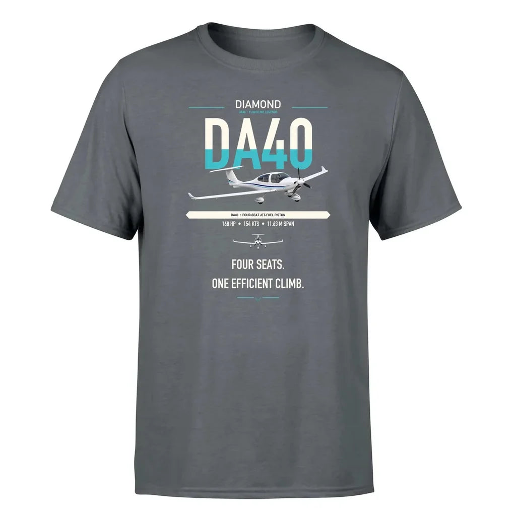 Diamond DA40 design on gray t-shirt, single-side print