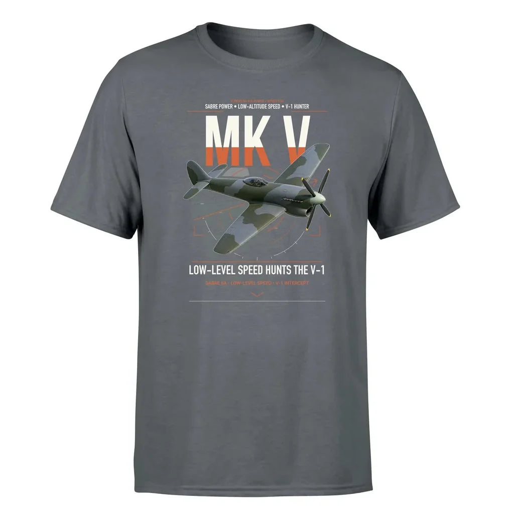 Hawker Tempest Mk V design on gray t-shirt, single-side print