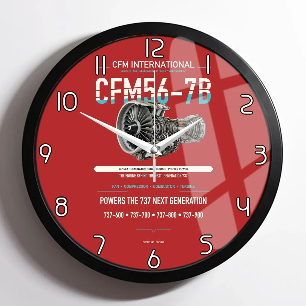 CFM56-7B design on red framed wall clock