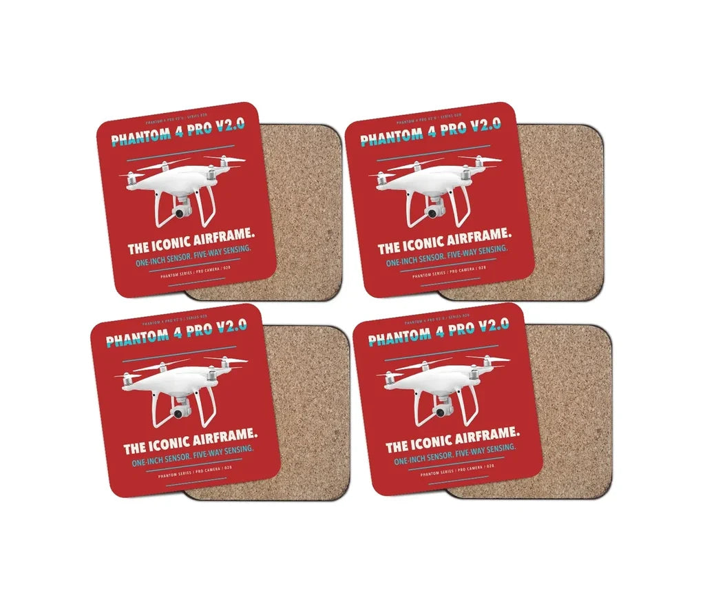 DJI Phantom 4 Pro V2.0 design on red 4 pieces set coaster