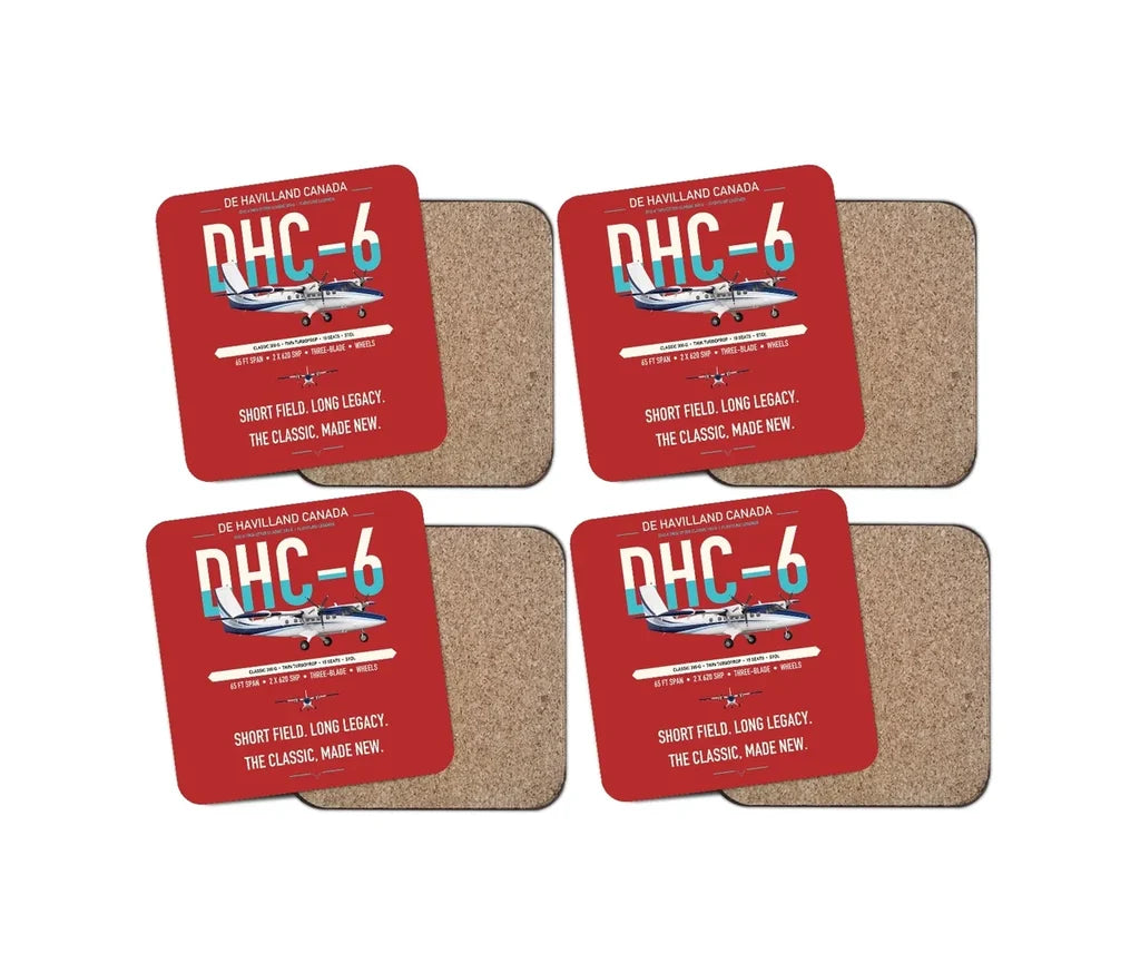 DHC-6 Twin Otter Classic 300-G design on red 4 pieces set coaster