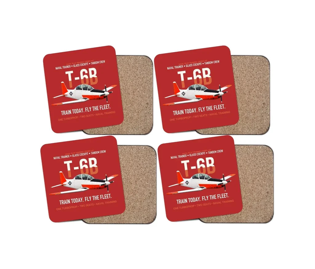T-6B Texan II Naval Aviator Training design on red 4 pieces set coaster