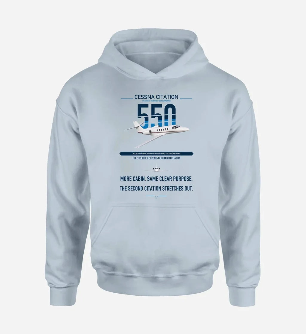 Cessna Citation 550 - Citation II design on light blue double-side hoodie, single-side print