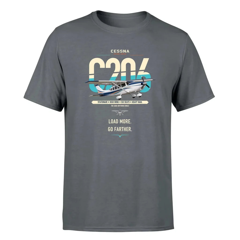 Cessna 206 Stationair design on gray t-shirt, single-side print