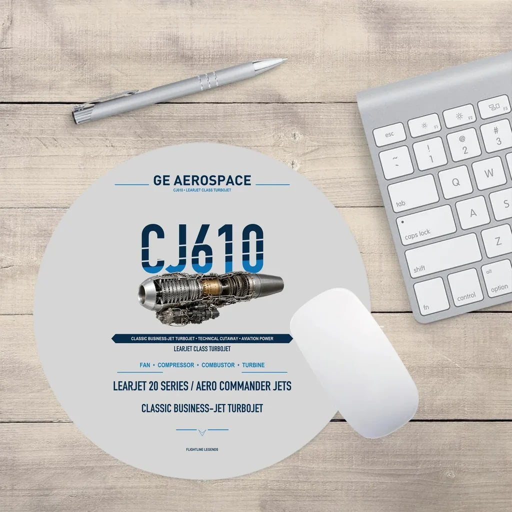 CJ610 design on light gray round mouse pad
