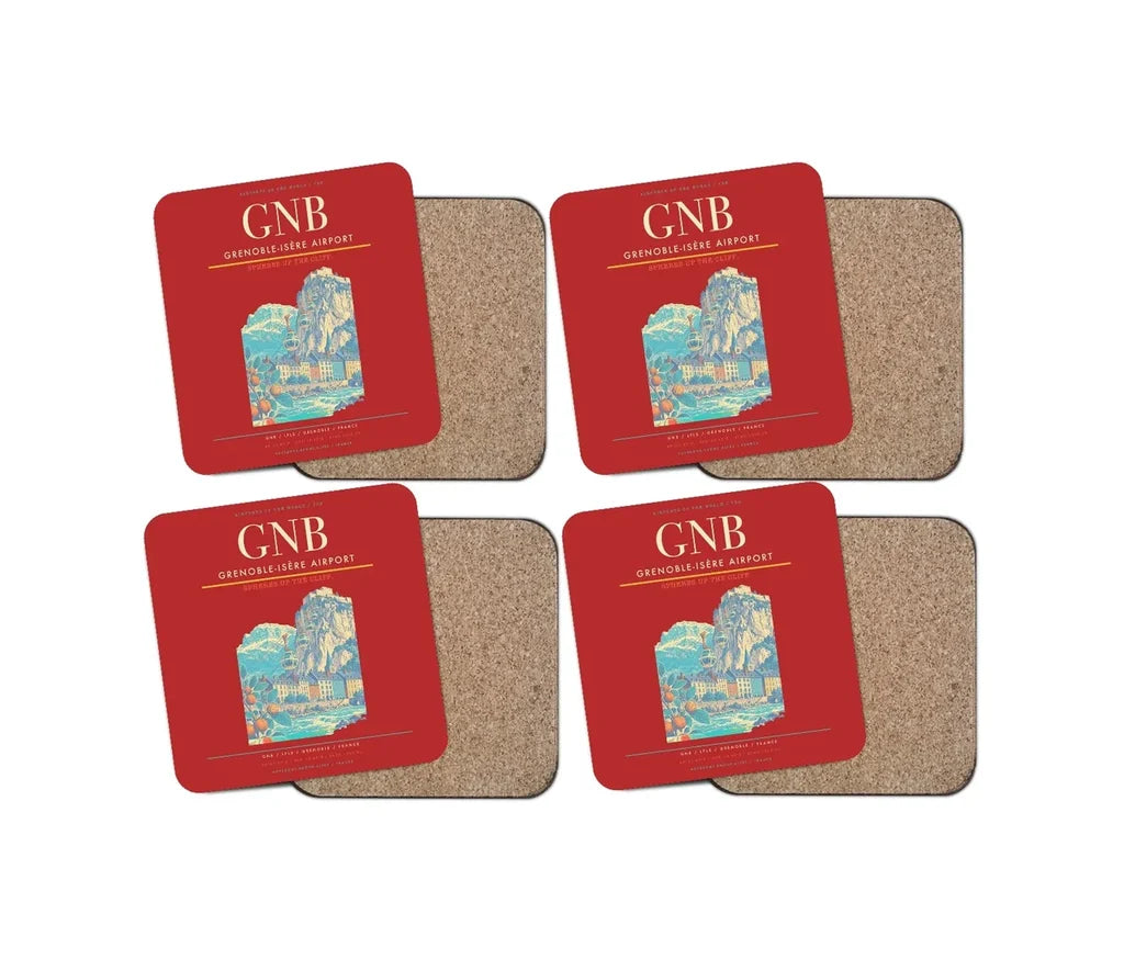 Grenoble-Isère Airport (GNB) design on red 4 pieces set coaster