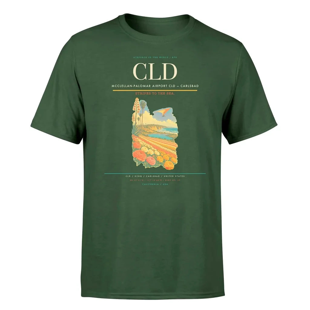 McClellan-Palomar Airport (CLD) T-Shirt single-side front print in Dark Green | mcclellan-palomar-airport-cld-double-side-t-shirt
