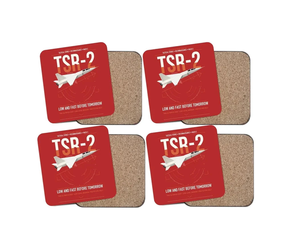 BAC TSR-2 design on red 4 pieces set coaster