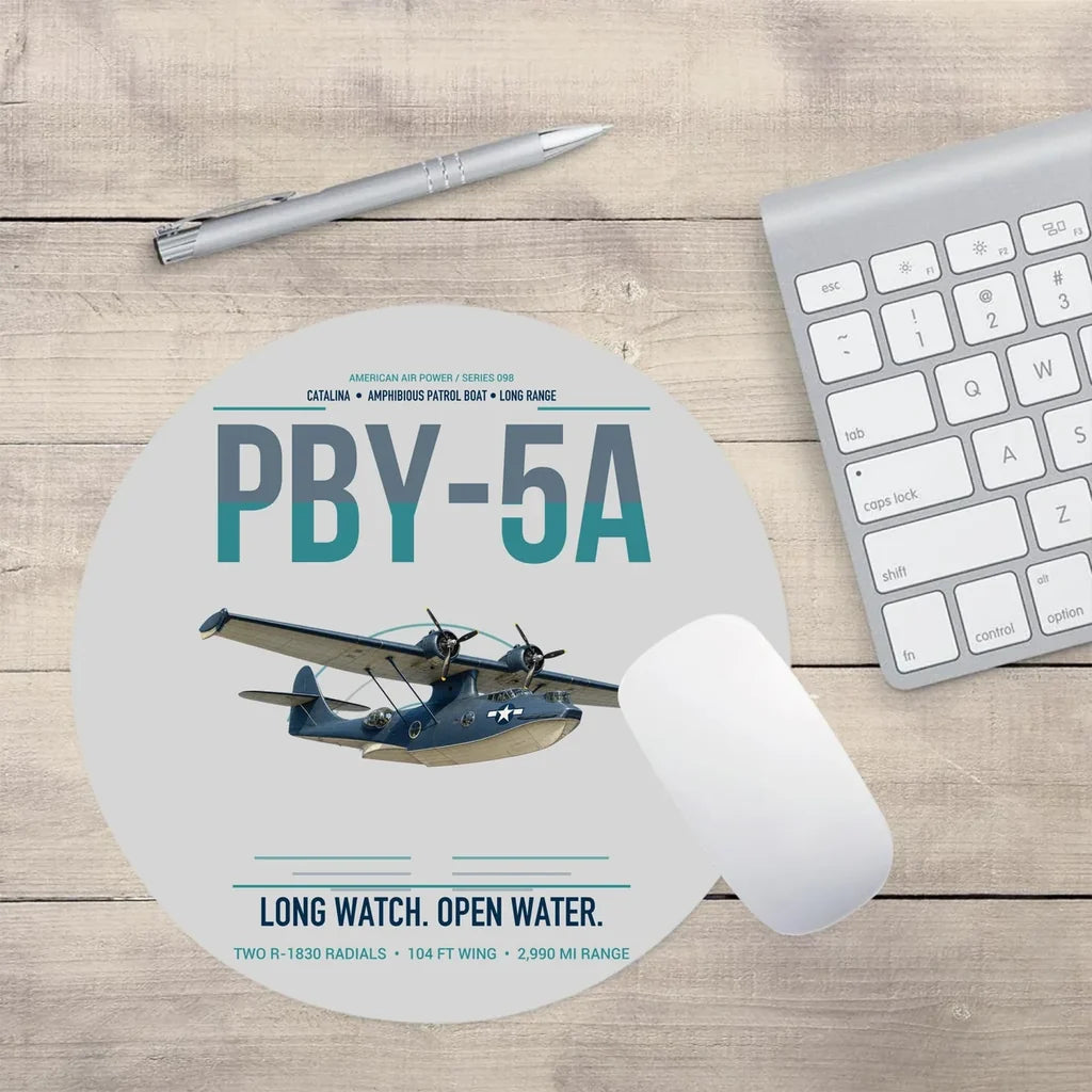 PBY-5A Catalina design on light gray round mouse pad