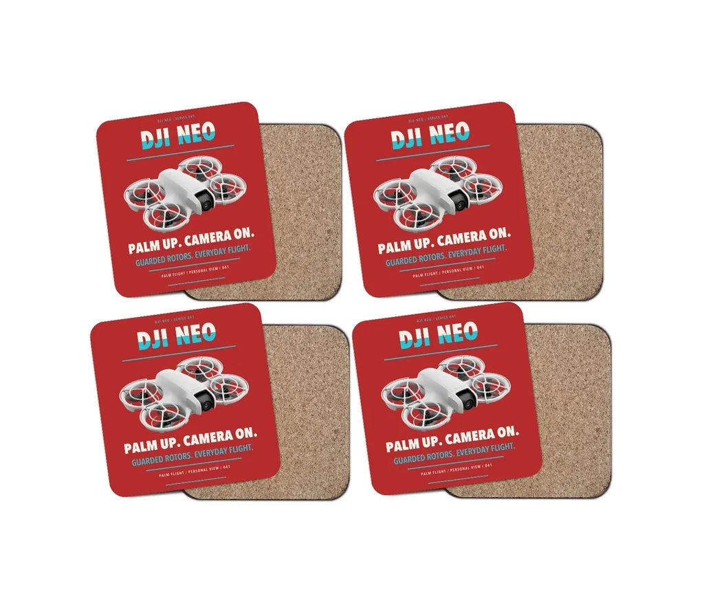DJI Neo design on red 4 pieces set coaster