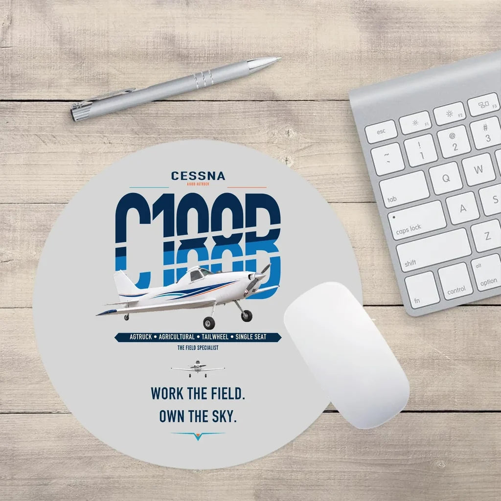 Cessna A188B AgTruck design on light gray round mouse pad