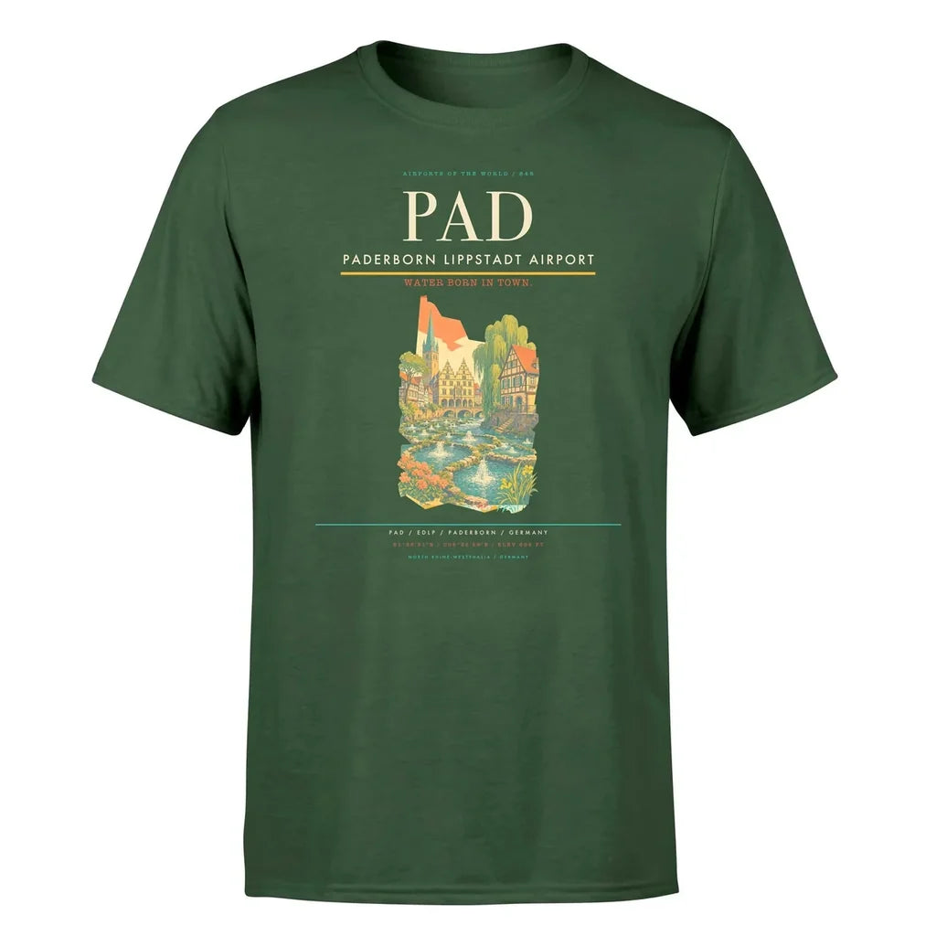 Paderborn Lippstadt Airport (PAD) T-Shirt single-side front print in Dark Green | paderborn-lippstadt-airport-pad-double-side-t-shirt