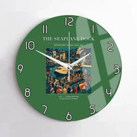 Thumbnail for VINTAGE G4056 - The Seaplane Dock - Designed Wall Clocks design on green no-frame