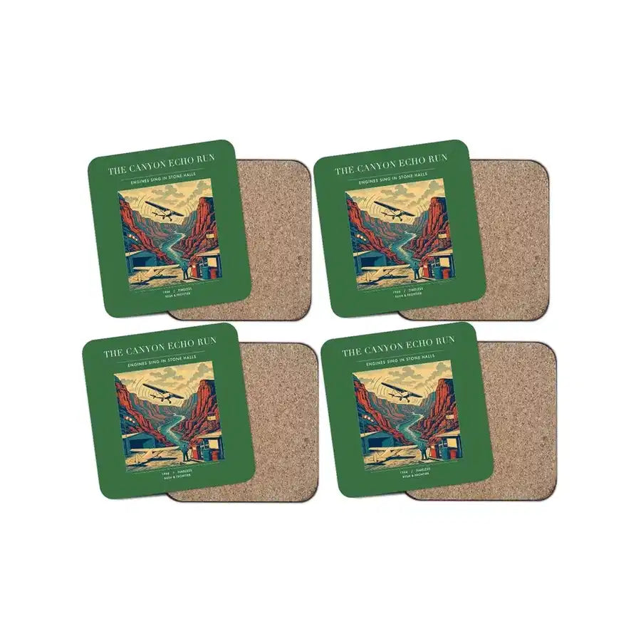 The Canyon Echo Run - Designed Coasters design on green 4-pieces-set