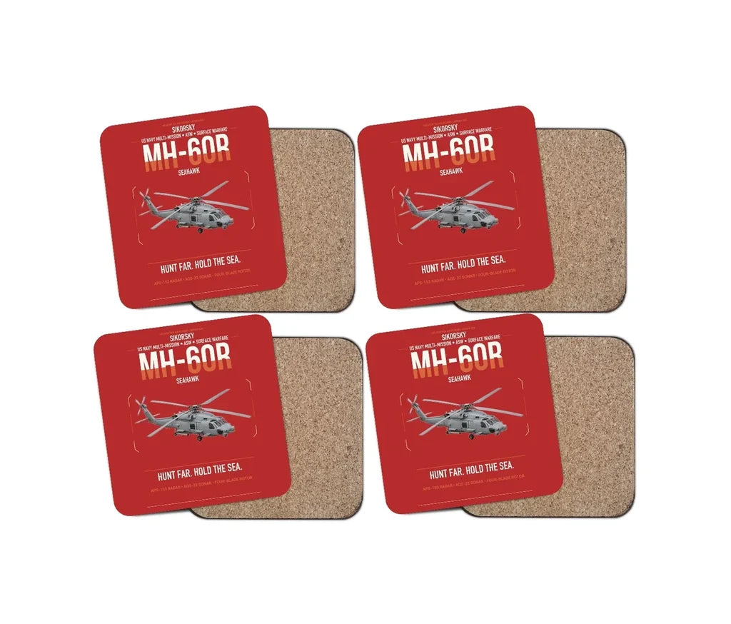 Sikorsky MH-60R Seahawk design on red 4 pieces set coaster