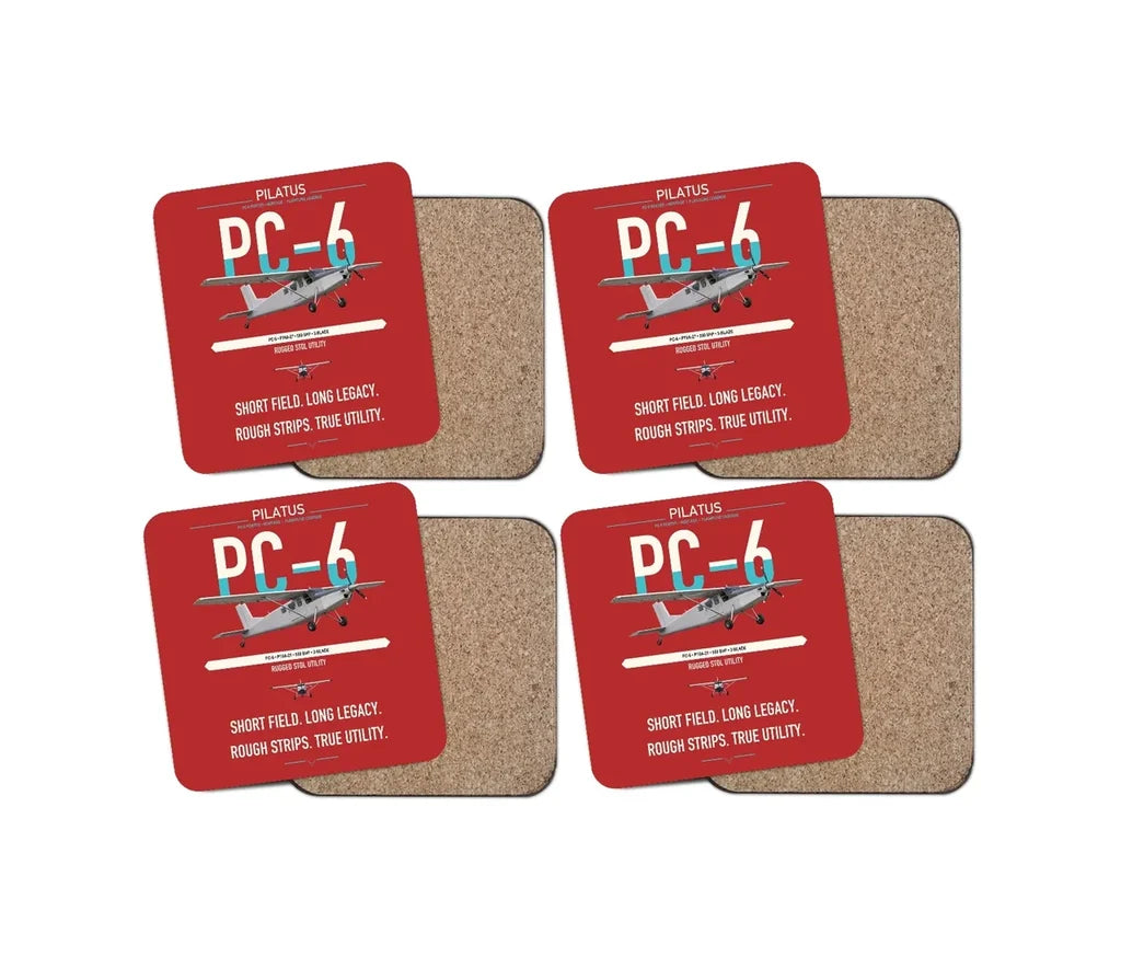 Pilatus PC-6 Porter design on red 4 pieces set coaster