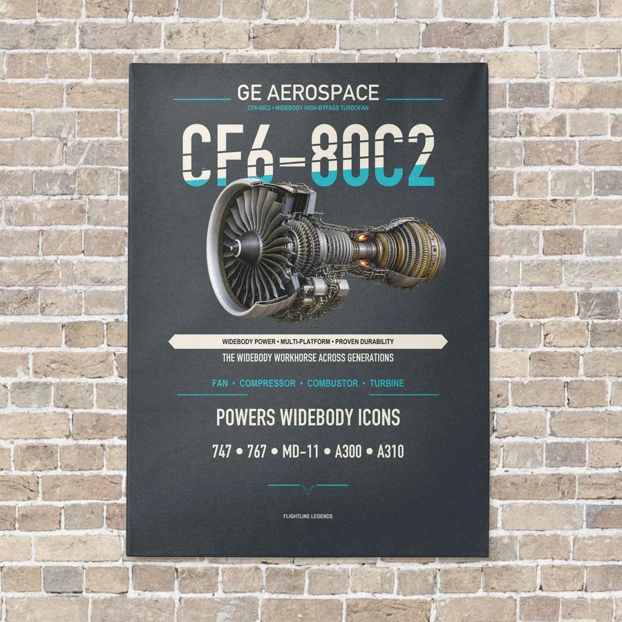 CF6-80C2 vertical canvas print - no frame - gray background