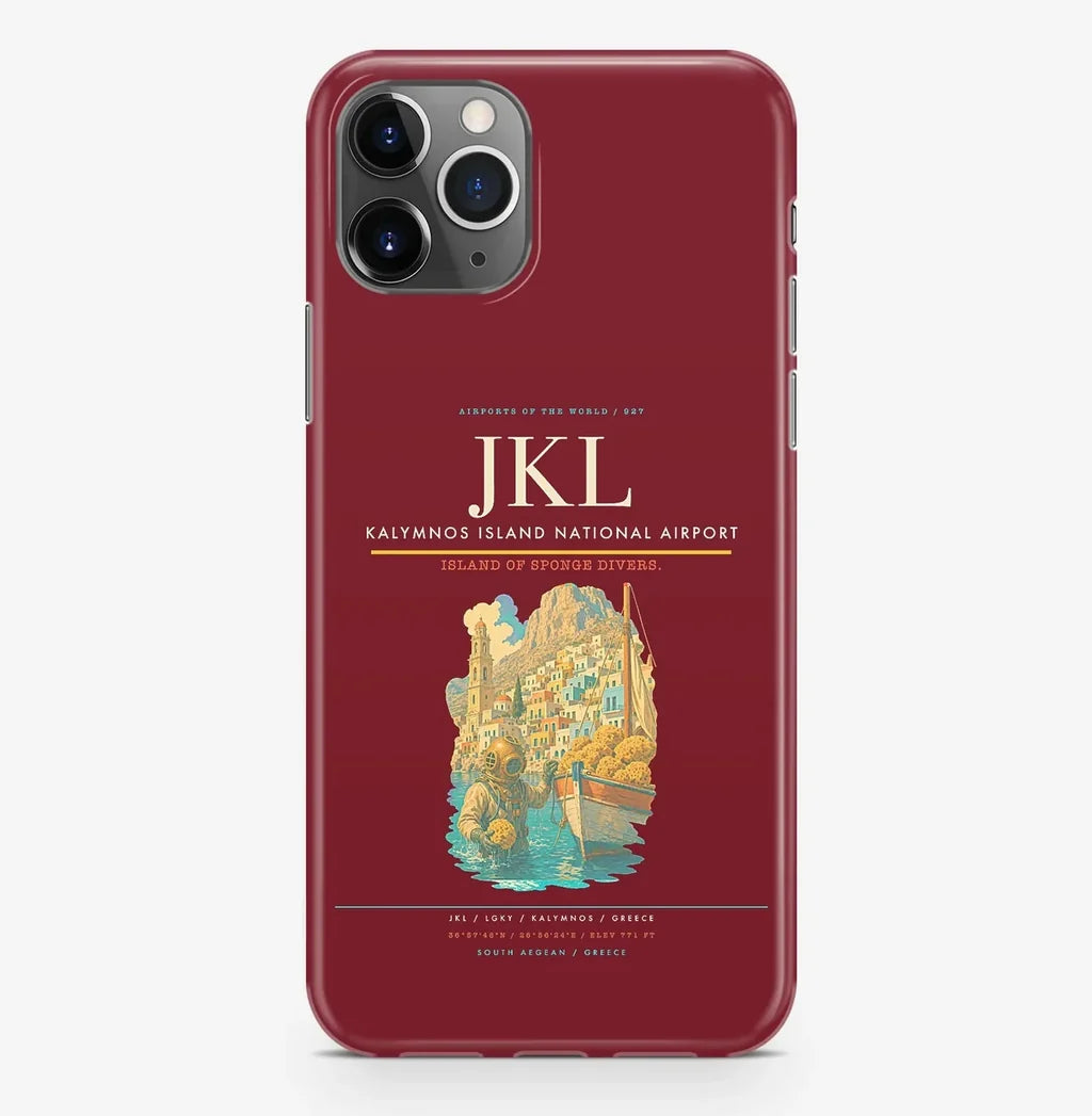 Kalymnos Airport (JKL) design on dark red iPhone 16 Pro MagSafe case