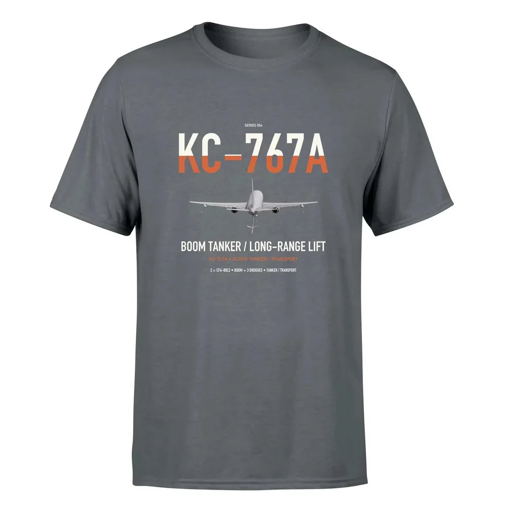 Boeing KC-767A design on gray double-side t-shirt, single-side print