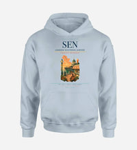Thumbnail for London Southend Airport (SEN) design on light blue hoodie single-side print