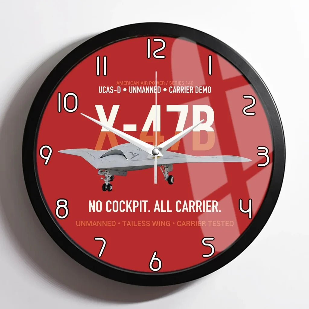 X-47B UCAS-D Carrier Wing Without a Cockpit design on red framed wall clock