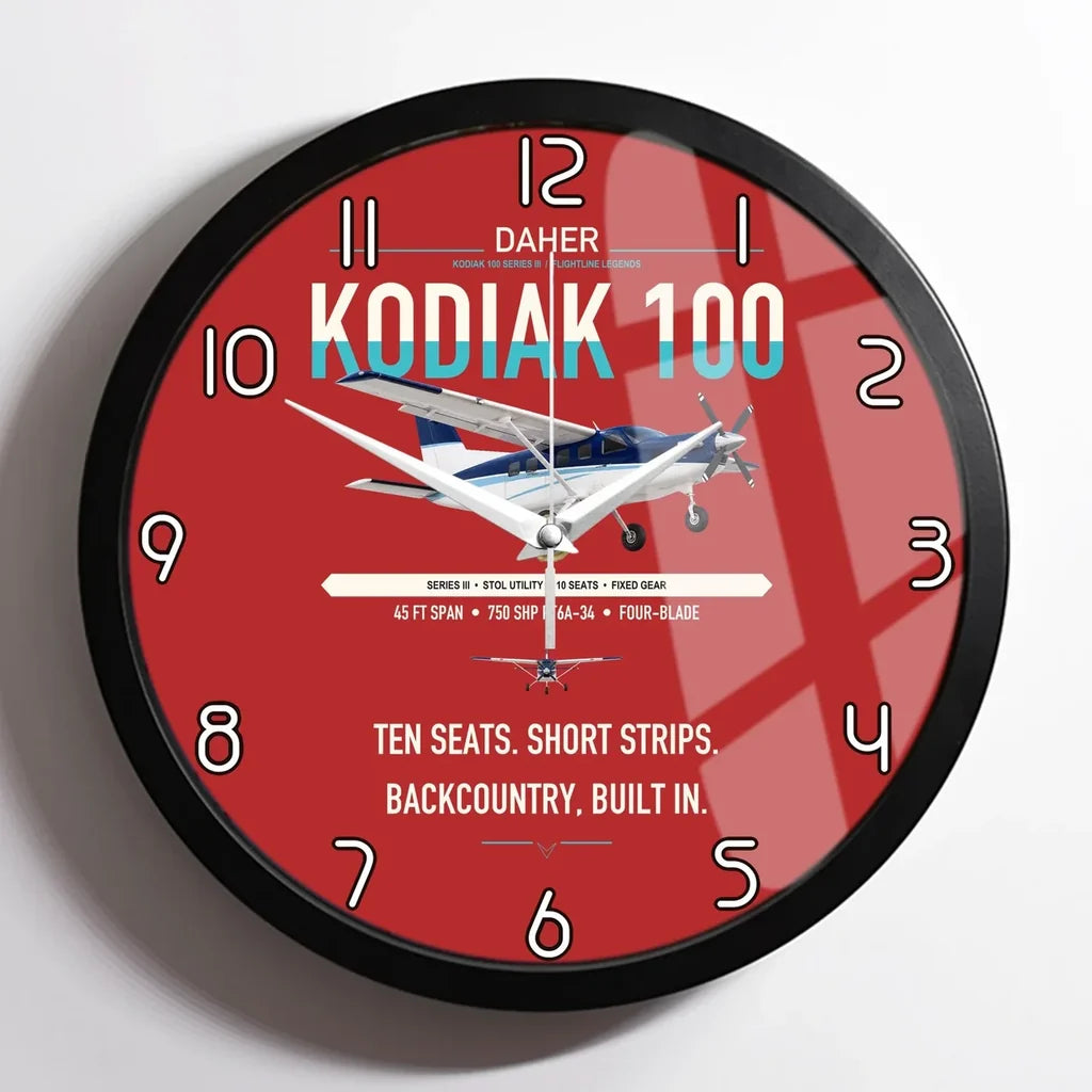 Daher Kodiak 100 Series III design on red framed wall clock