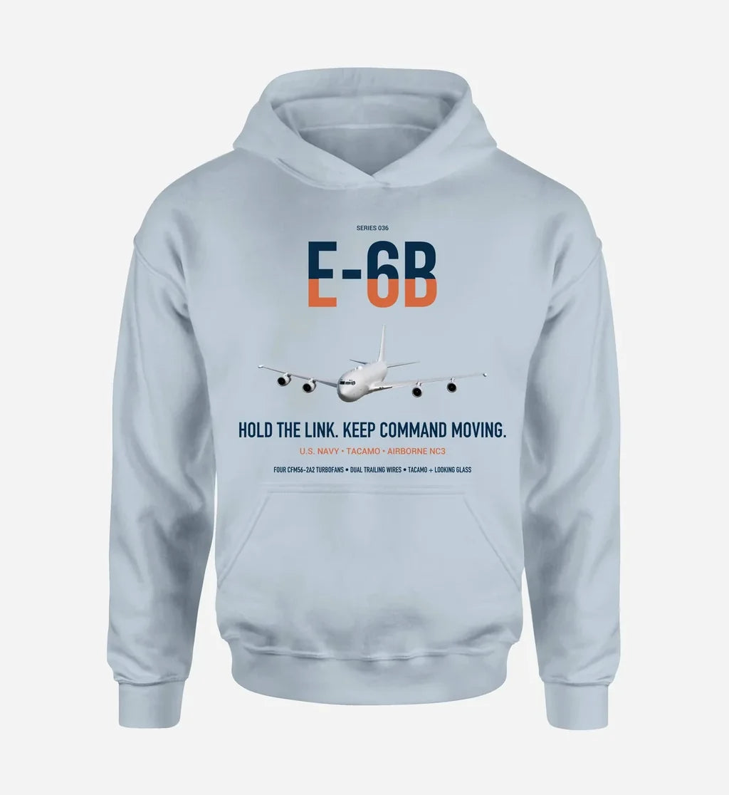 E-6B Mercury design on light blue double-side hoodie, single-side print