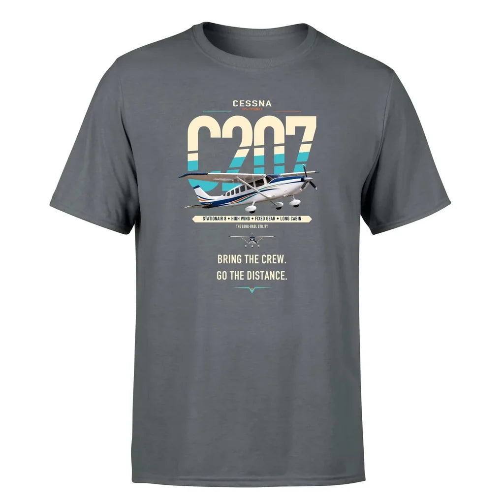 Cessna T207A Stationair 8 design on gray t-shirt, single-side print