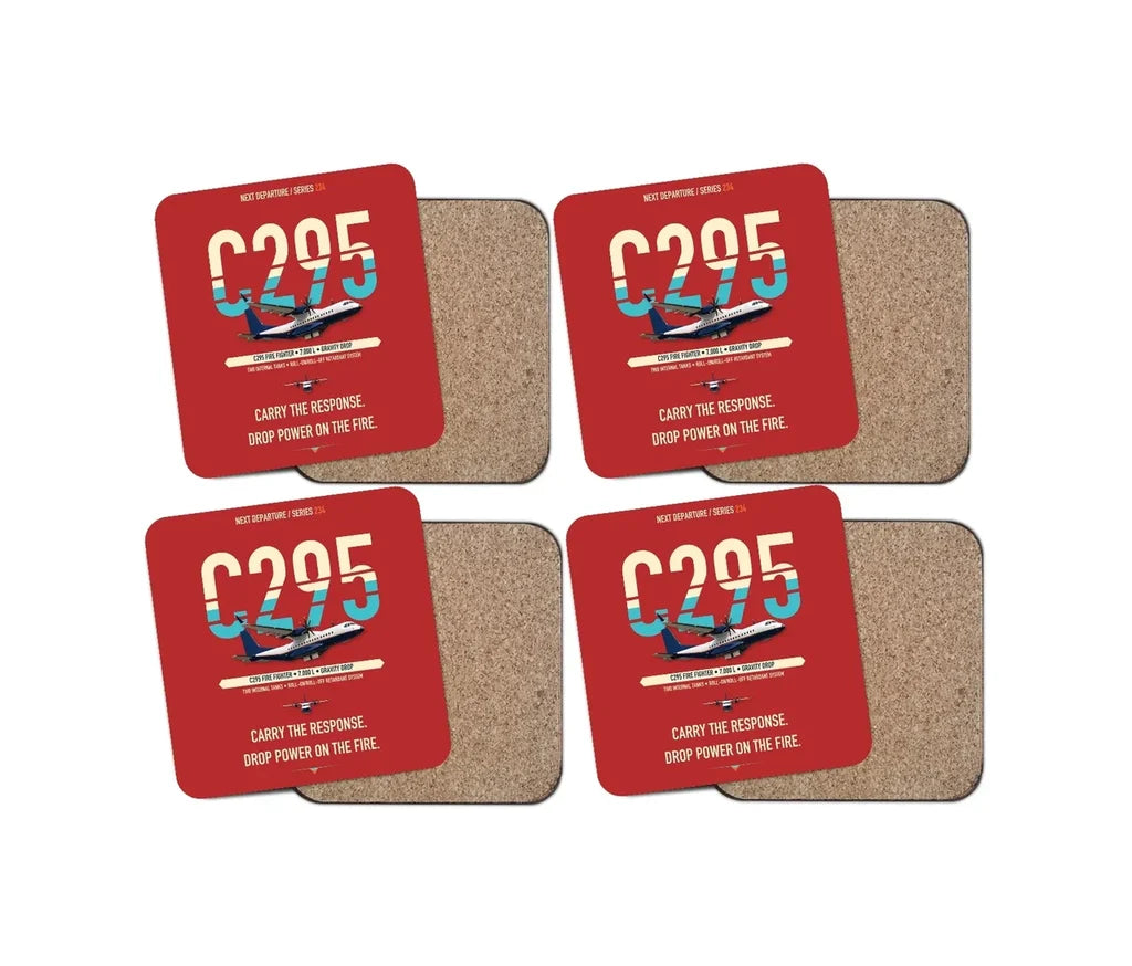 Airbus C295 Firefighter design on red 4 pieces set coaster
